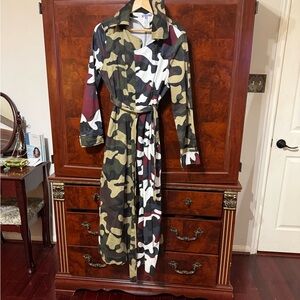 Camouflage Trench Coat with Bold Patterns